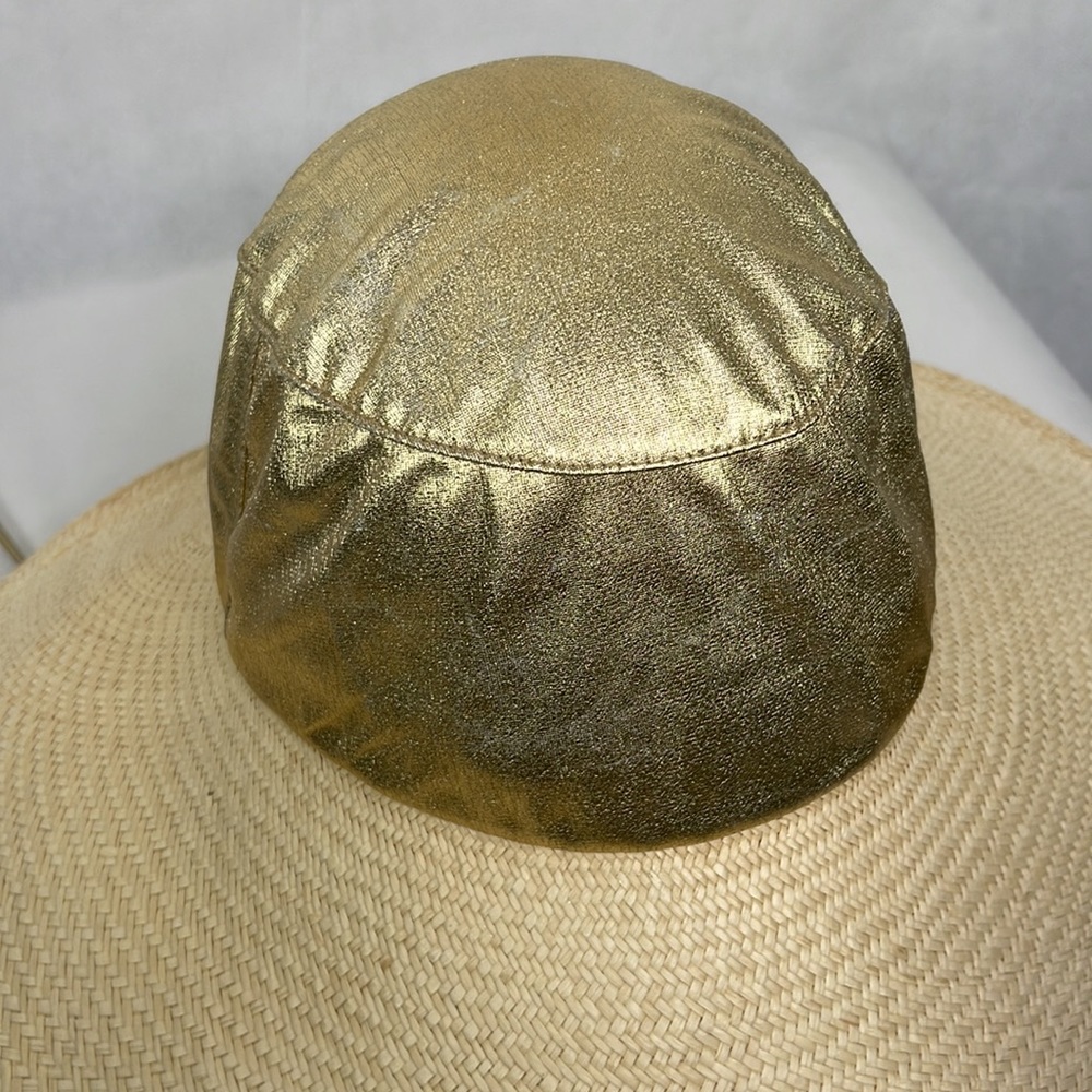 Wide Brim Gold Lame Crown Sun Hat - Picture 4 of 6